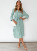 Floral Print Women's Shirt Dress with Adjustable Belt