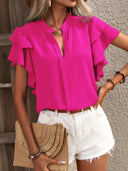 Chic Ruffled V-Neck Women's Blouse