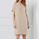 Chic Linen Dress with Button Placket and Pockets