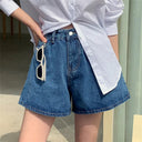 High-Waisted Denim Shorts with Elastic Belt for Women