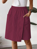 Women's Knee-Length Wrap Skirt with Elastic Waist and Handy Pockets