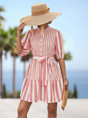 Striped Women's Shirt Dress with Fitted Belt