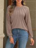Chic Women's Top with Lace Sleeves and Gathered Accents