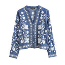 Embroidered Blouse with Ruffle Accents for Women