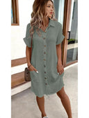 Chic Women's Button-Up Shirt Dress with Pockets