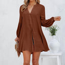 Chic Women's Blouse with Balloon Sleeves and Button Placket