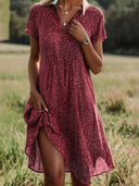 Button Closure Asymmetrical Hem Women's Dress