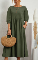 Women's Maxi Dress with Airy Sleeves & Pockets