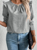 Stylish Ruffle Detail Blouse with Round Neck