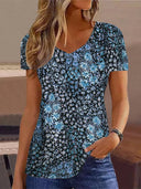Floral Accent Women's Short Sleeve Blouse