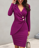 Chic Wrap Dress with Button Accents & V-Neck