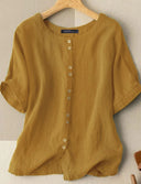Chic Women's Linen Blouse with Buttoned Neckline