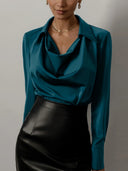 Chic Blouse with Flowing Neckline & Long Sleeves