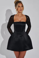 Chic Mini Dress with Sequin Sleeves and Flared Skirt
