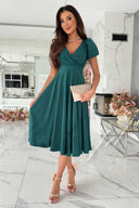Chic Midi Dress with Wrap Design and Flared Skirt