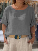 Women’s Linen Blouse with Rolled Sleeves