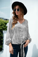 Chic Women's Blouse with Flowy Sleeves and Knot Accent