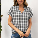 Stylish Women's Checked Blouse with Modern V-Neck