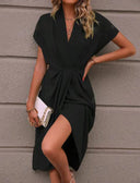 Chic Black Midi Wrap Dress for Effortless Style