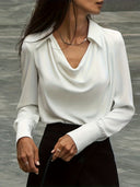 Chic Blouse with Flowing Neckline & Long Sleeves