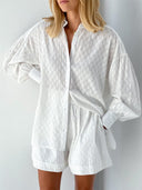 Women's Short Sleeve Blouse Set with Elastic Waist Design