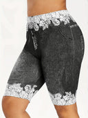 Chic Denim Bermuda Shorts with Lace Accents