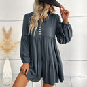 Chic Women's Tunic Dress with Ruffle and Button Accents