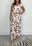 Graphic Pattern Maxi Dress with Ruffles