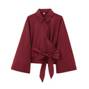 Chic Women's Blouse with Wide Sleeves and Bow Detail