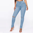 Trendy High-Waist Jeans with Chic Distressed Design