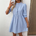 Chic Women's Dress with Stylish Button Placket & Ruffle Accents