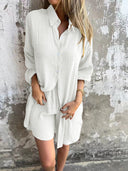 Chic Women's Long Sleeve Linen Blouse