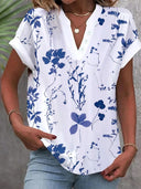 Floral Embroidered Women's V-Neck Blouse