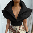 Chic Women's Cropped Blazer with Oversized Collar