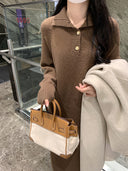 Chic Midi Dress with Button Closure for Women