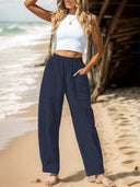 Women's Airy Leisure Pants with Stretchy Waistband and Multi-Purpose Pockets
