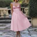 Chic A-Line Midi Dress with Spaghetti Straps