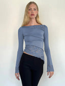 Chic Women's Long Sleeve Lace Accent Shirt