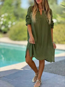 Women's Airy Cotton Shirt Dress with Button Accents