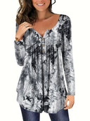 Flowing Women's Long Sleeve Blouse with Button Neckline