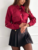 Chic Women's Blouse with Chest Pockets and Classic Collar