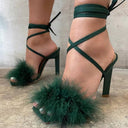 Ladies High Heel Sandals with Luxurious Feather Trim by Heidi-Mode