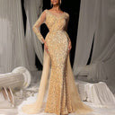 Stylish Evening Dress with Shimmering Lace and Tulle Cape
