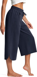 Chic Women's Culottes with Stretch Waist and Handy Pockets