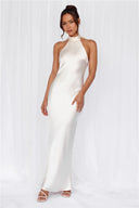 Chic Satin Maxi Dress with High Neck Design