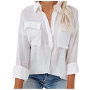 Chic Women's Blouse with Chest Pockets & Rolled Sleeves