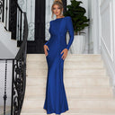 Chic Long Dress with Ruching & High Collar