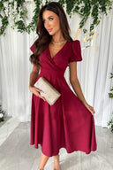 Chic Midi Dress with Wrap Design and Flared Skirt