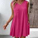 Women's V-Neck Dress with Pockets - Effortless Style