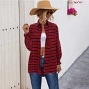 Checkered Women's Blouse with Cut Sleeves and Elastic Cuffs